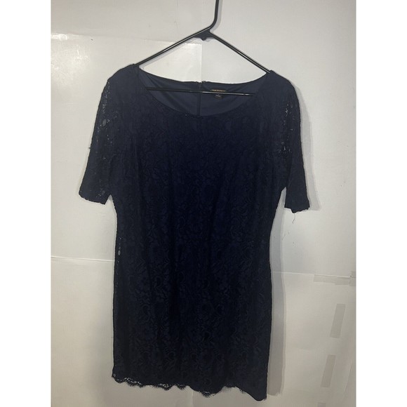 Dana Buchman Womens Sz XL Knee Length 3/4 Sleeve Lace Overlay Lined Dress Blue - Picture 1 of 10